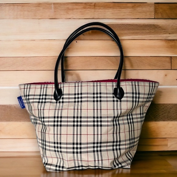 Burberry Nova check NEW travel tote zipper top black leather trim Large H103 - Picture 1 of 7